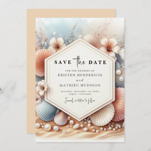 Save The Date Mariage classique à Seashell Beach (Devant / Derrière)