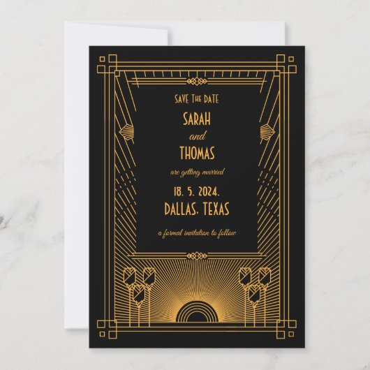 Save The Date Mariage classique Art déco élégant (Devant)