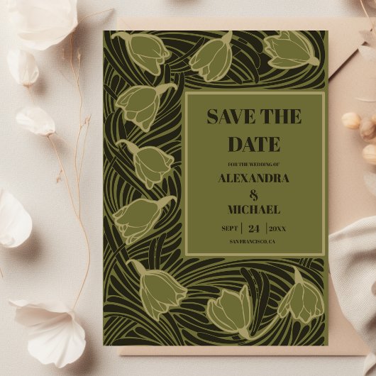 Save The Date Mariage Classique Art Nouveau Vert