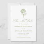 Save The Date Mariage Classique aux Hydrangeas Vert Olive (Devant)