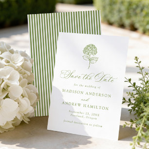 Save The Date Mariage Classique aux Hydrangeas Vert Olive