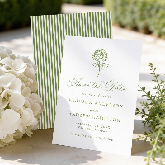 Save The Date Mariage Classique aux Hydrangeas Vert Olive