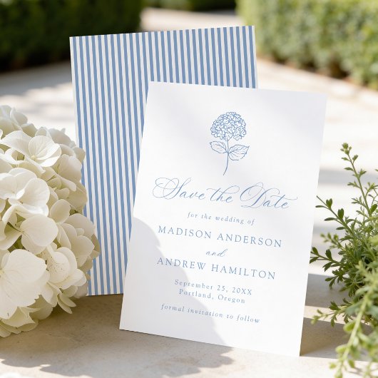 Save The Date Mariage Classique avec Hydrangeas Bleues