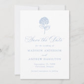 Save The Date Mariage Classique avec Hydrangeas Bleues (Devant)