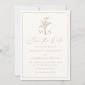 Save The Date Mariage classique avec lys calla et monogramme en (Devant)