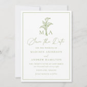 Save The Date Mariage classique avec monogramme de lys calla ver (Devant)