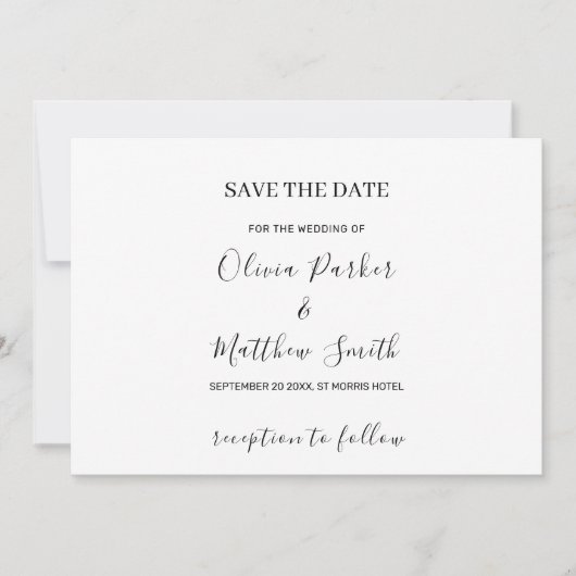 Save The Date Mariage classique blanc minimaliste (Devant)
