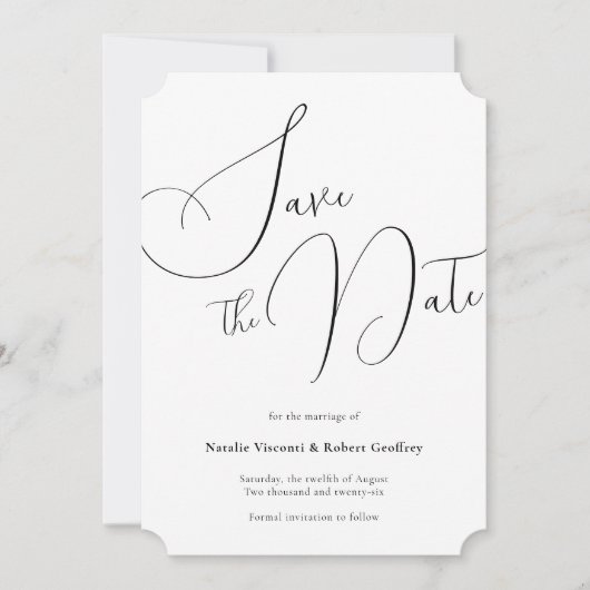 Save The Date Mariage classique de calligraphie noire (Devant)