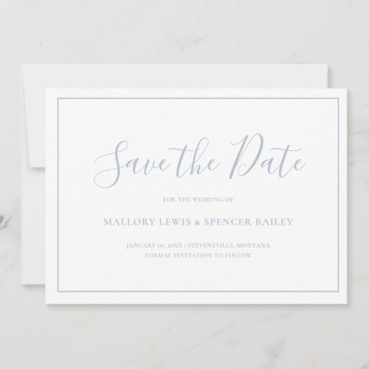 Save The Date Mariage classique Dusty Blue élégant (Devant)