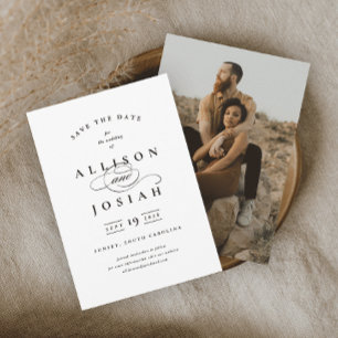 Save The Date Mariage Classique Élégant Noir et Blanc