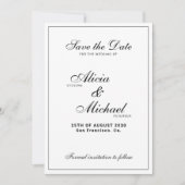 Save The Date Mariage classique élégant noir et blanc formel (Devant)
