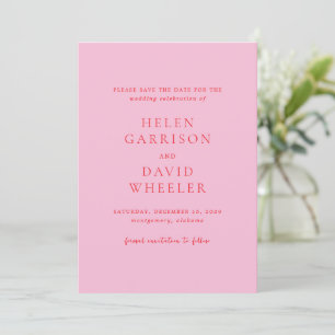 Save The Date Mariage Classique Élégant Rose et Rouge