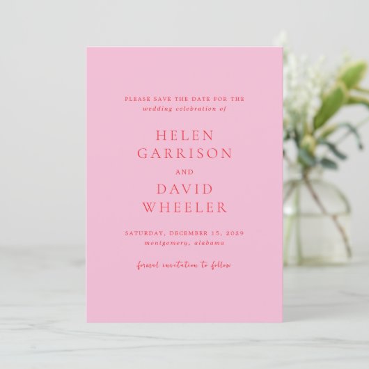 Save The Date Mariage Classique Élégant Rose et Rouge (Debout devant)