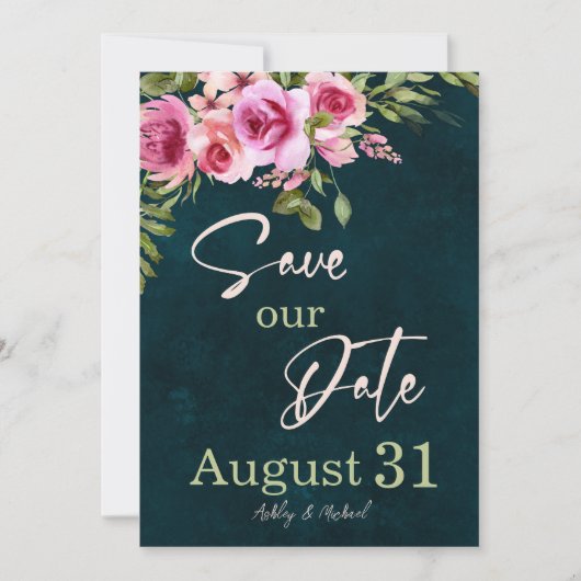 Save The Date Mariage Classique Émeraude Vert Bourgogne Sombre H (Devant)