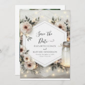 Save The Date Mariage classique en fleur Mason Jar (Devant / Derrière)