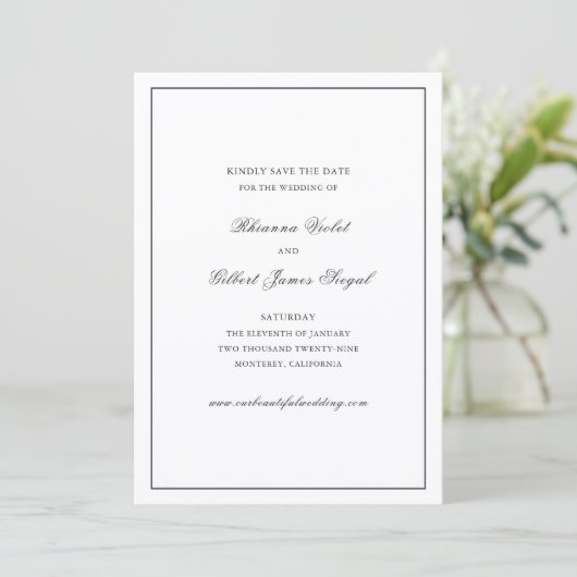 Save The Date Mariage Classique et Intemporel Noir et Blanc (Debout devant)