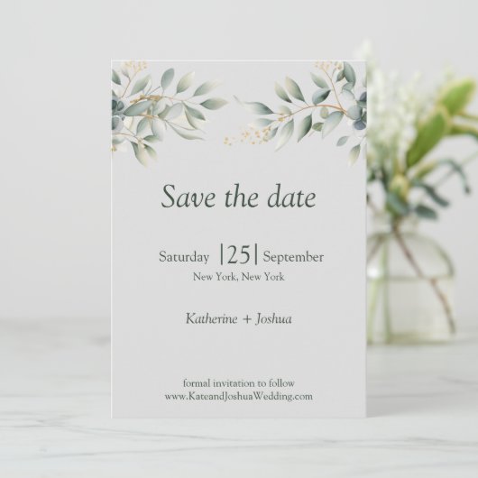 Save The Date Mariage classique Eucalyptus (Debout devant)