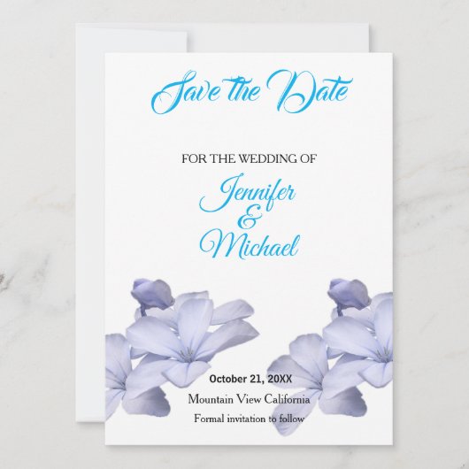 Save The Date Mariage Classique Floral Sky Blue (Devant)