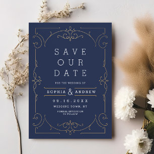 Save The Date Mariage classique moderne élégant de la marine enr