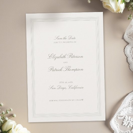 Save The Date Mariage Classique Moderne Élégant Formel Triple Éc