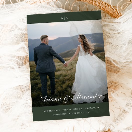 Save The Date Mariage Classique Monogramme Écriture Élégante Deu