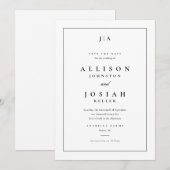Save The Date Mariage Classique Monogramme Noir et Blanc (Devant / Derrière)