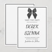 Save The Date Mariage Classique Noir & Blanc Ruban Nœud (Devant / Derrière)