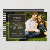 Save The Date Mariage Classique Noir et Blanc avec Écriture Élég (Devant / Derrière)