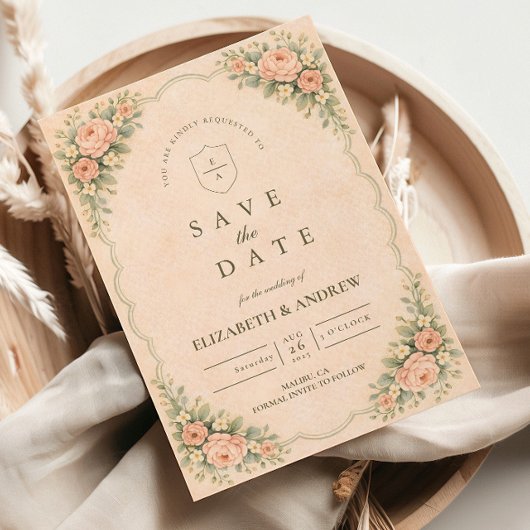 Save The Date Mariage Classique sous une Arche de Roses Rouges
