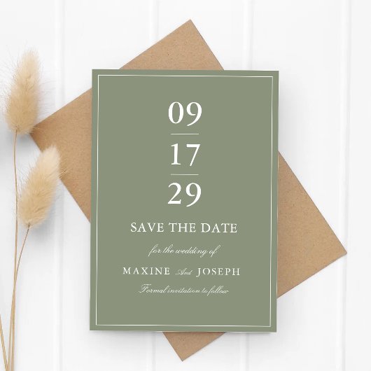 Save The Date Mariage Classique Vert Poussiéreux Écriture