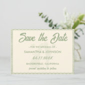 Save The Date Mariage Code QR à rayures ondulées Vert Sauge Mode (Debout devant)
