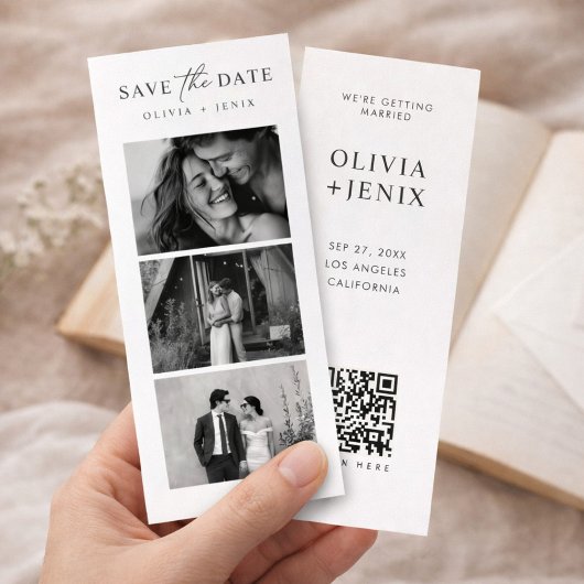 Save The Date Mariage Code QR Bande Photo Marque-Page Moderne