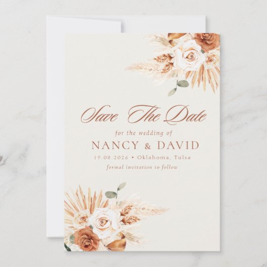 Save The Date Mariage code QR Boho Floral Terracotta (Devant)