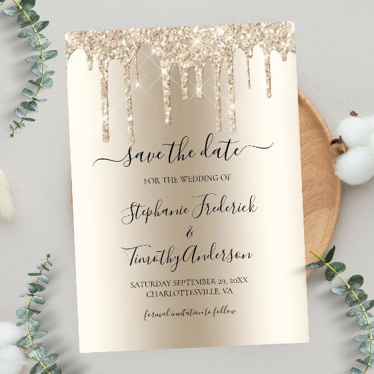 Save The Date Mariage code QR Champagne dégoulinant de paillette