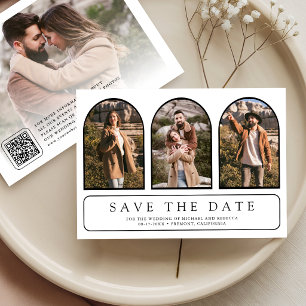 Save The Date Mariage Code QR Collage Photo d'Arche Minimaliste
