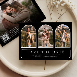 Save The Date Mariage Code QR Collage Photo d'Arche Minimaliste