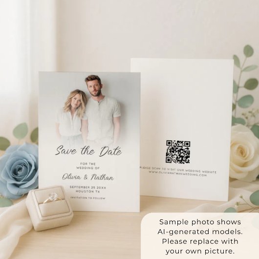 Save The Date Mariage code QR de superposition de photo minimali