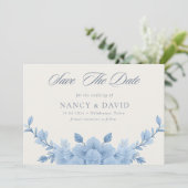 Save The Date Mariage Code Qr Floral Bleu Poussiéreux (Debout devant)