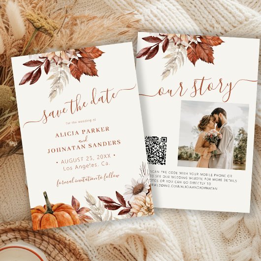 Save The Date Mariage code QR floral terracotta moderne rustique