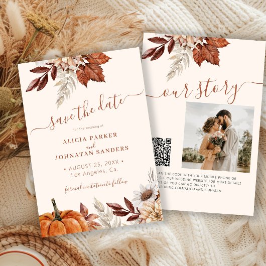 Save The Date Mariage code QR floral terracotta moderne rustique