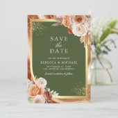 Save The Date Mariage Code QR Floral Terracotta Vert Olive (Debout devant)