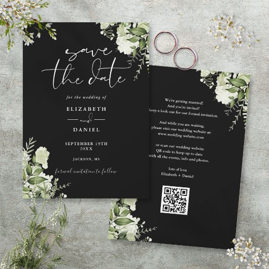 Save The Date Mariage Code QR Floral Végétal Noir Et Blanc