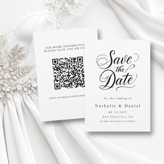 Save The Date Mariage Code QR Noir et Blanc Simple Moderne