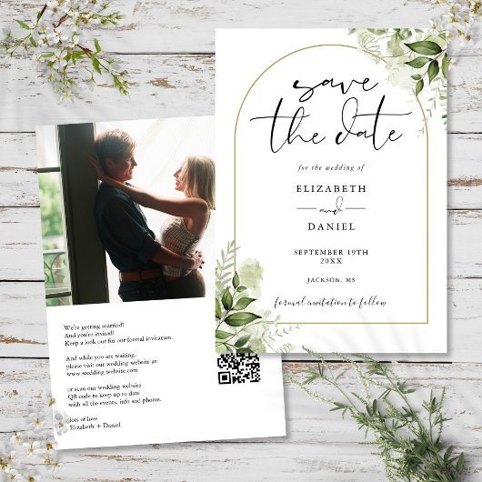 Save The Date Mariage Code QR Photo Arche Dorée de Verdure Rusti