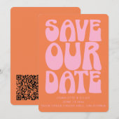 Save The Date Mariage Code QR Rose et Orange Rétro Groovy 70s (Devant / Derrière)