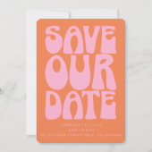 Save The Date Mariage Code QR Rose et Orange Rétro Groovy 70s (Devant)