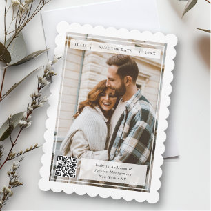 Save The Date Mariage Code QR Timbre Postal Rétro Moderne