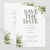 Save The Date Mariage Code QR Typographie Florale de Verdure (Devant / Derrière)