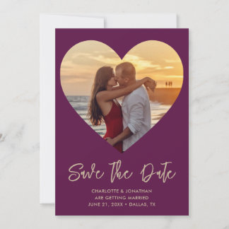 Save The Date Mariage Coeur découpé Plum & Gold Photo