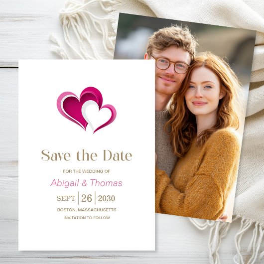 Save The Date Mariage cœurs roses élégants